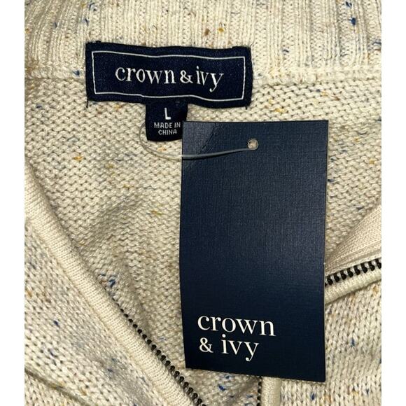 NWT Crown & Ivy Donegal 1/4 Quarter Zip Ivory Dish Sweater Men's Large - Picture 5 of 6